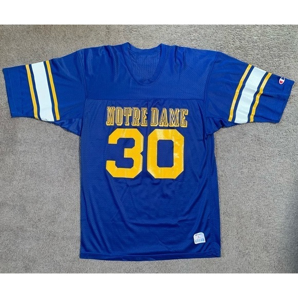 Vintage 1980's Champion Notre Dame Fighting Irish Blue Football Jersey Mens Sz L - Picture 1 of 12